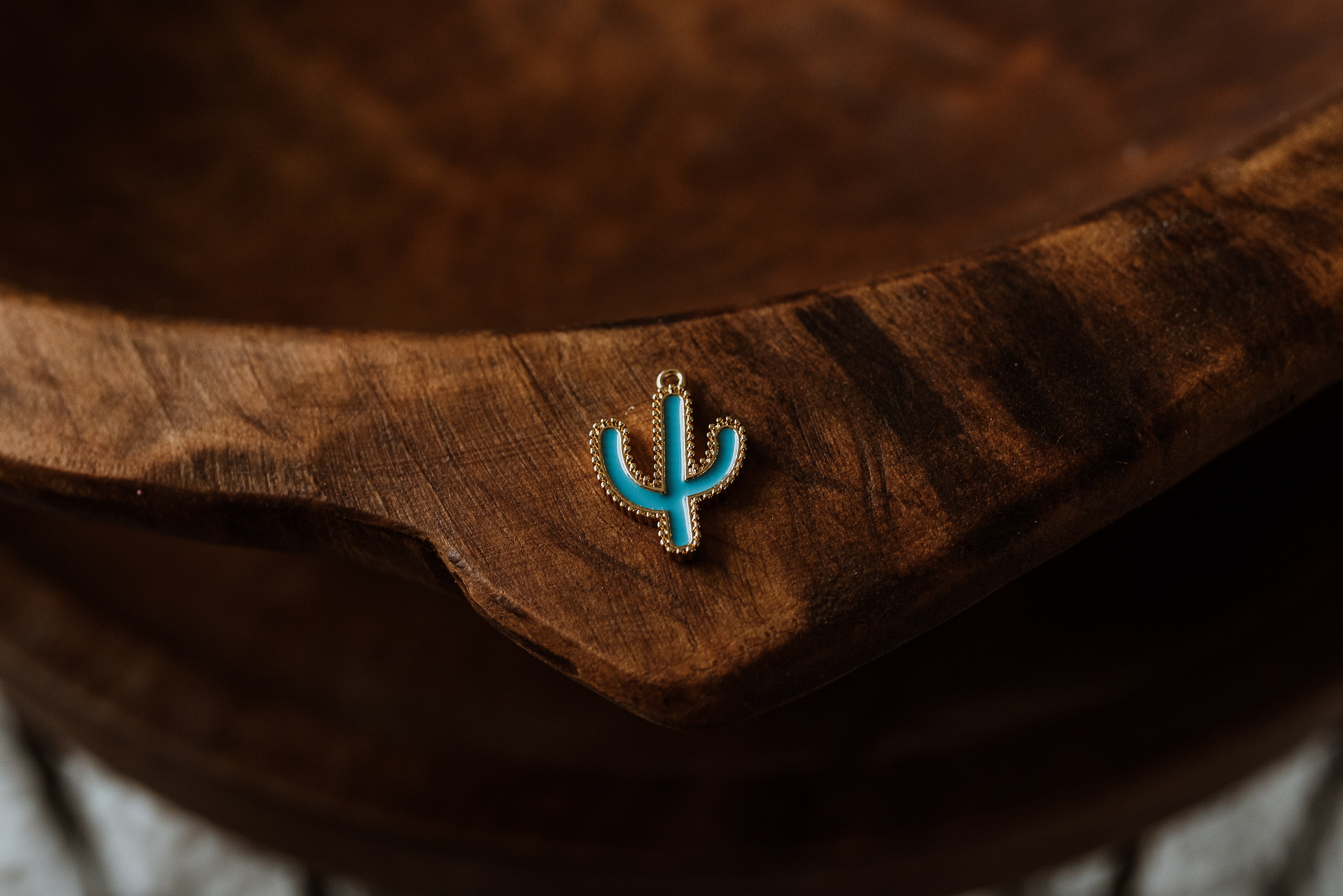 Gold Charm - Teal Cactus