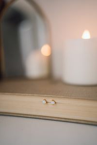 Gold Stud Earrings - Opal