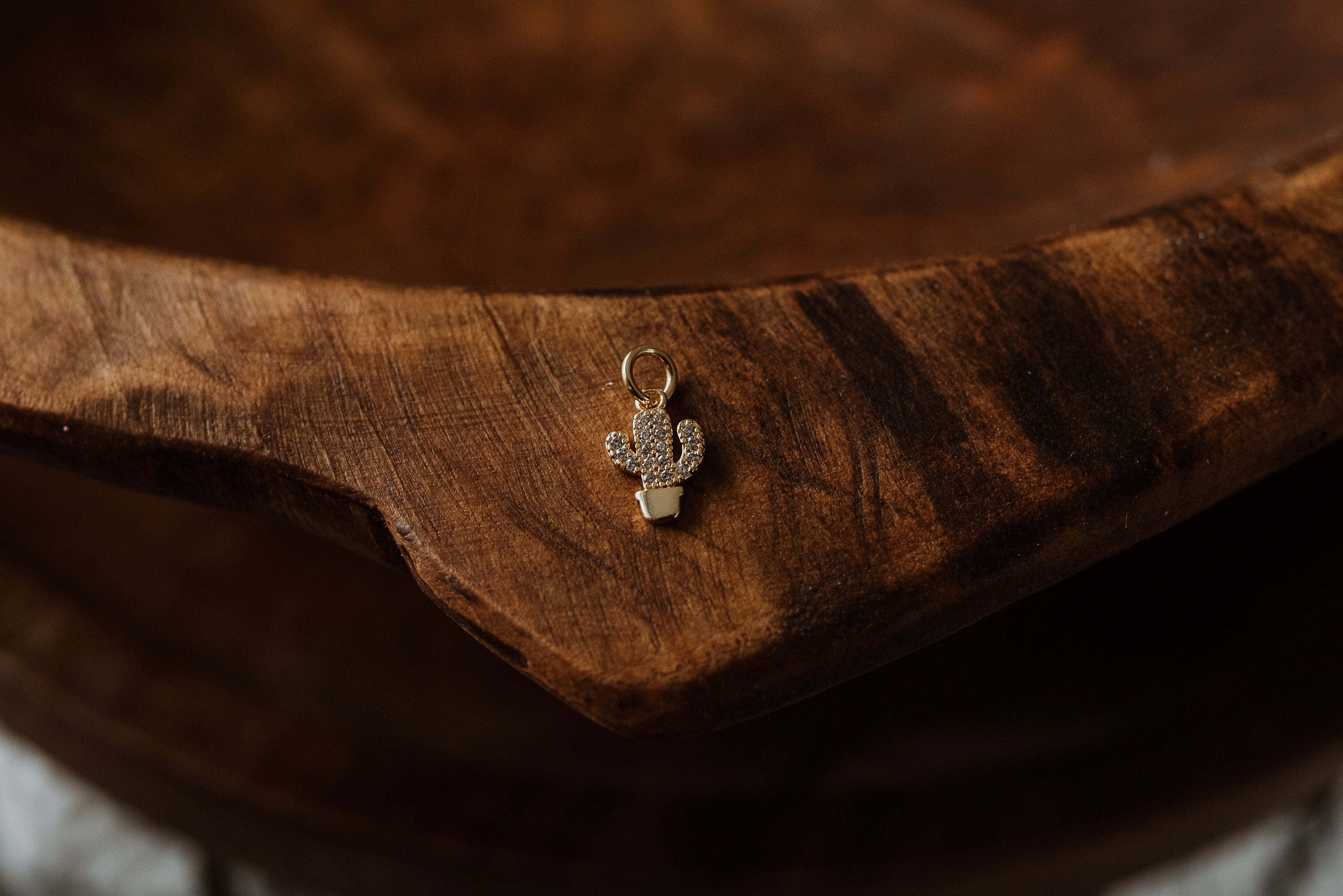 Gold Charm - Crystal Cactus
