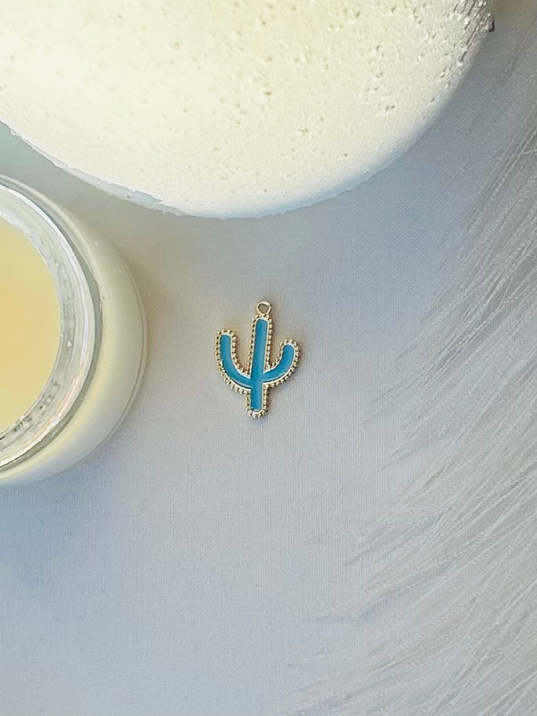 Gold Charm - Teal Cactus