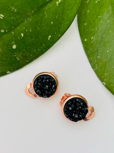 Clip On Earrings - Black Cat - Rose Gold