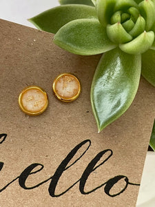 Gold Fleck Studs - Snow White - Rose Gold/Brass/Bronze