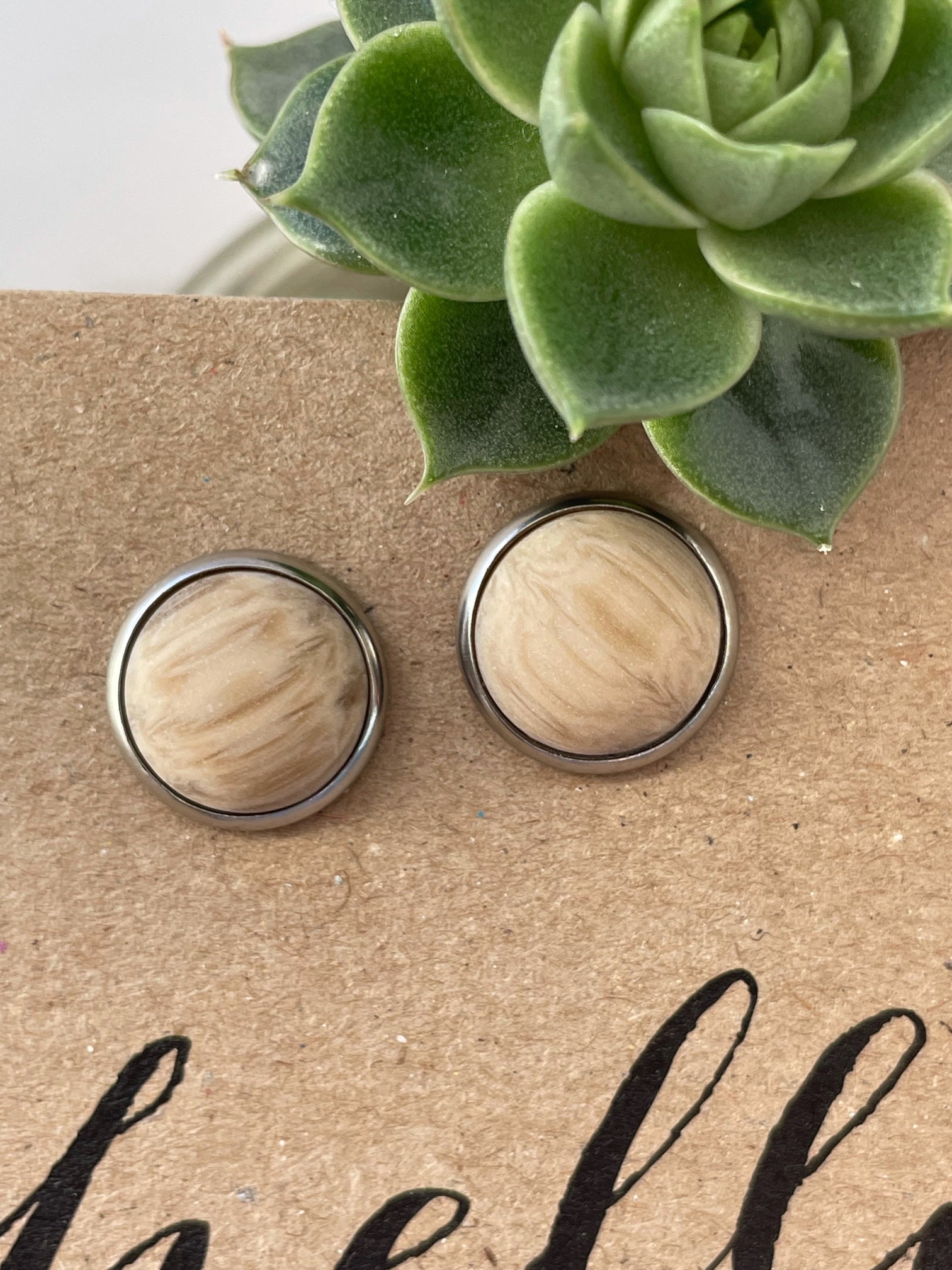 Natural Studs - Au Natural Wood Grain - Stainless Steel/Bronze/Brass Bezel