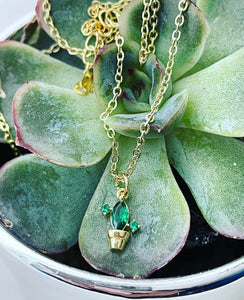 18K Real Gold Adjustable Necklace - Cacti Cuteness