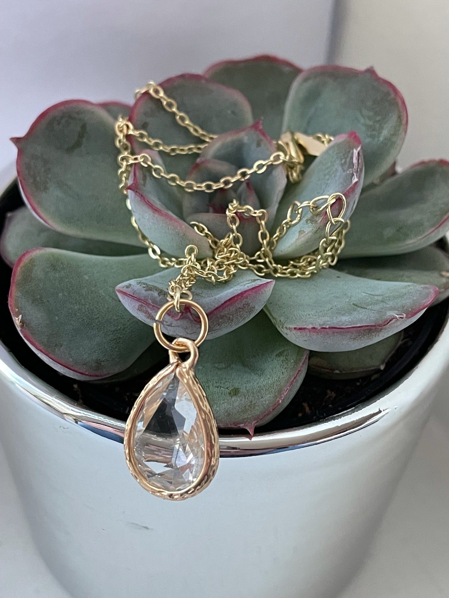 Gold Plated Necklace - Small Teardrop Pendant