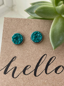 Druzy Studs - Countess Teal - Bronze/Stainless Steel Bezel
